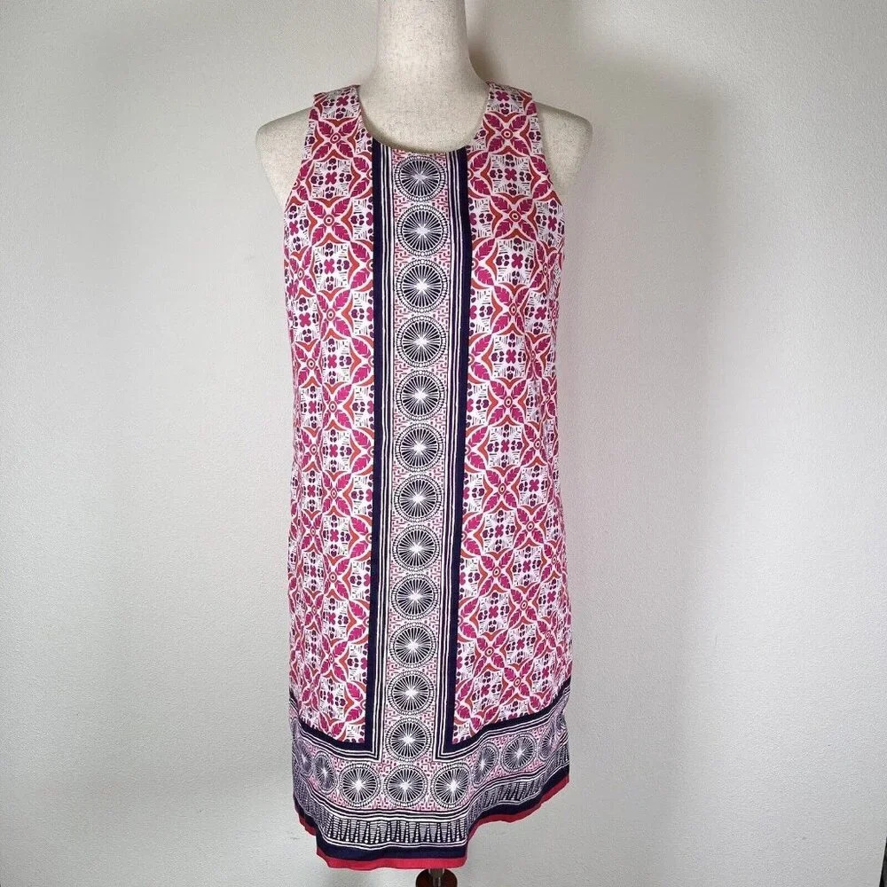 Tommy Bahama Linen Dress Tropcial Terrazza Shift Dress Pink Purple XS Beach Boho
